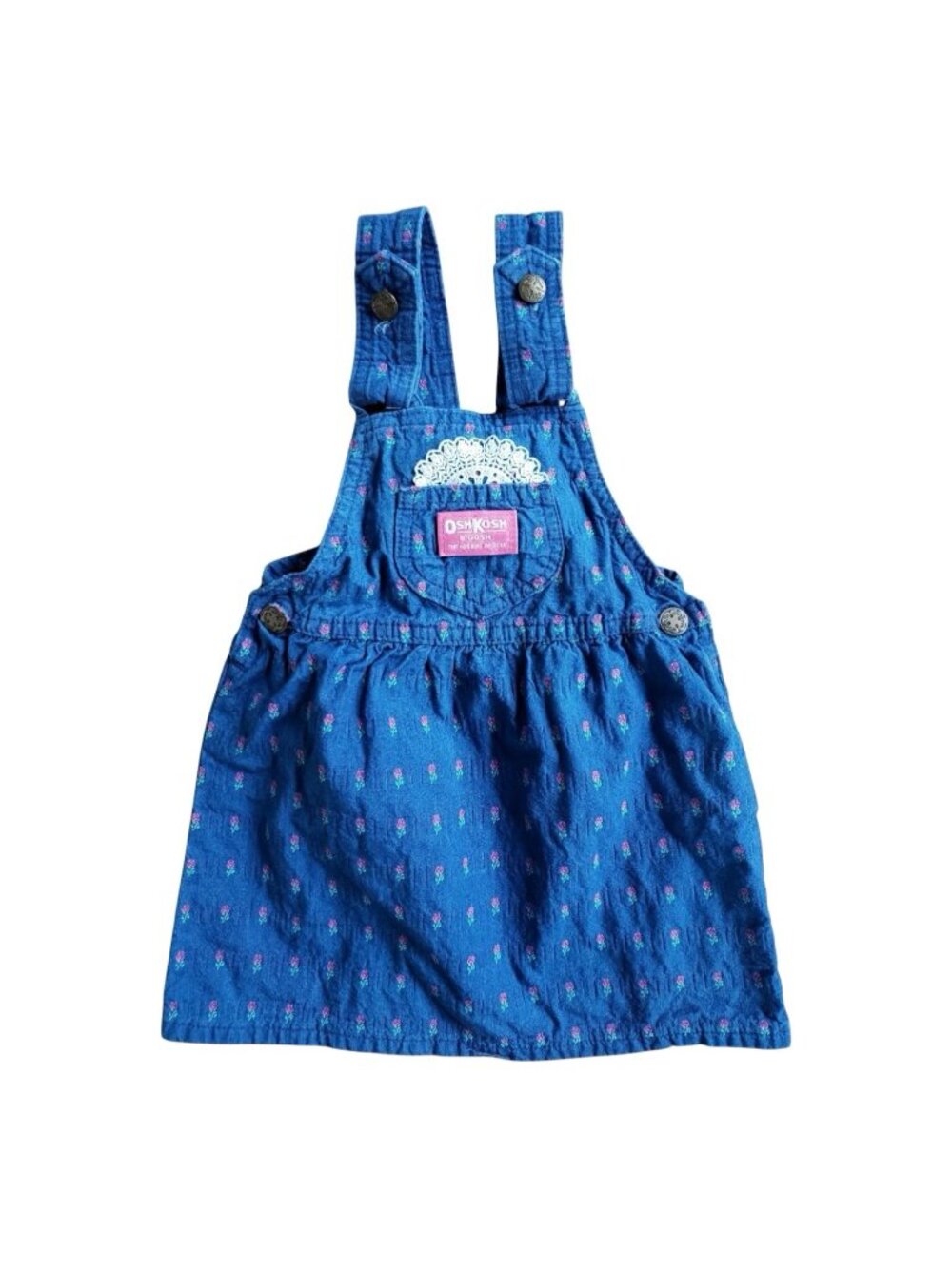 Vtg Oshkosh B'Gosh Dress Girls 4T Vestbak Denim Roses Jumper Union Made USA